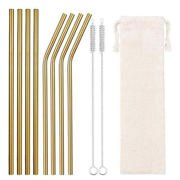 la-casa-del-bambu 8pcs Gold Pack de 8 pajitas en acero inoxidable + 2 boquillas en silicona y bolsa de almacenamiento gratis  - 3 colores