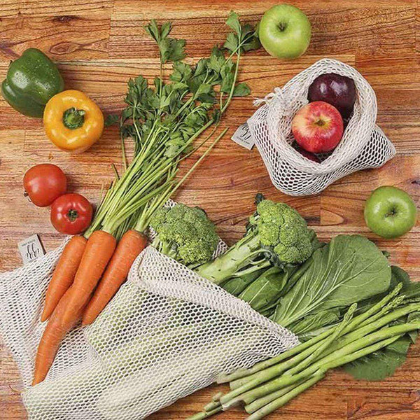 La Casa del Bambú Pack de 9 bolsas de mercado reutilizables para frutas y verduras - 3 tallas